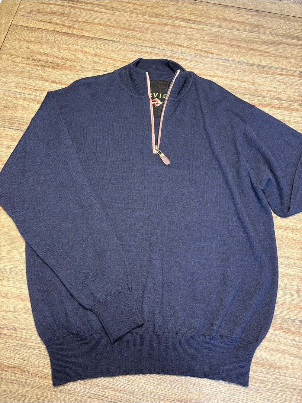 Orvis Navy Half-Zip Pullover with Leather-Trim Zip
